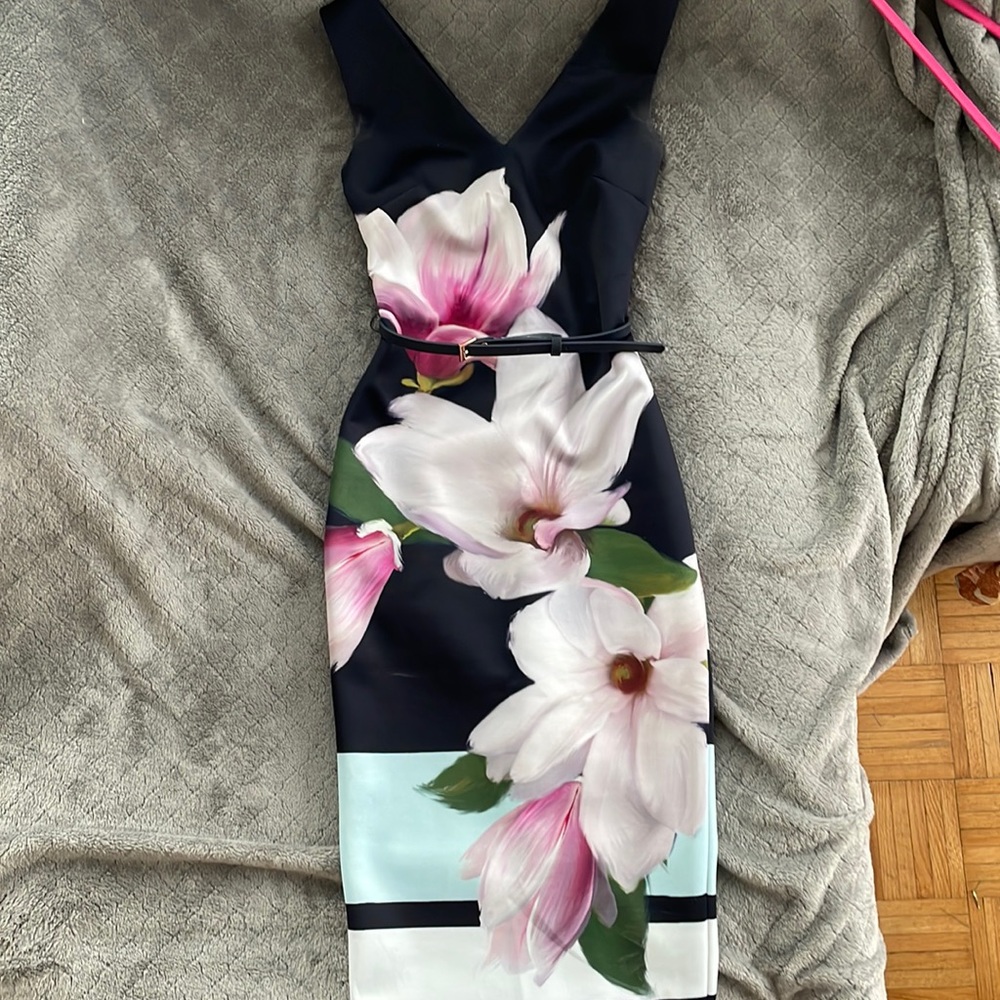 Ted Baker Navy Floral MIDI Dress